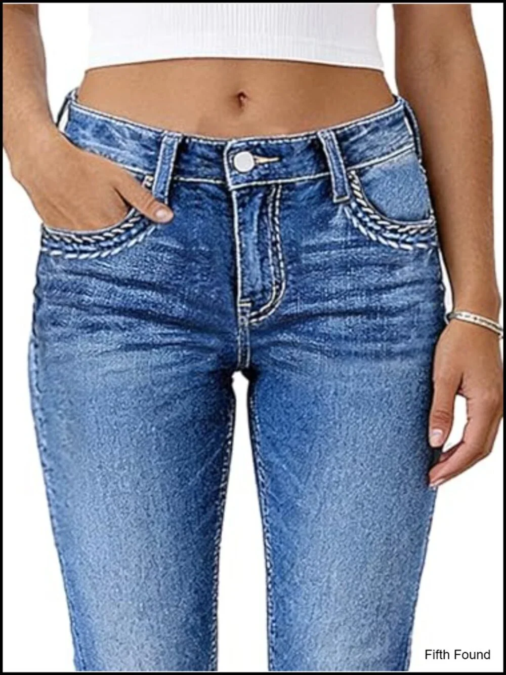 Mid Waist Skinny Capri Jeans with Embroidery Raw Hem